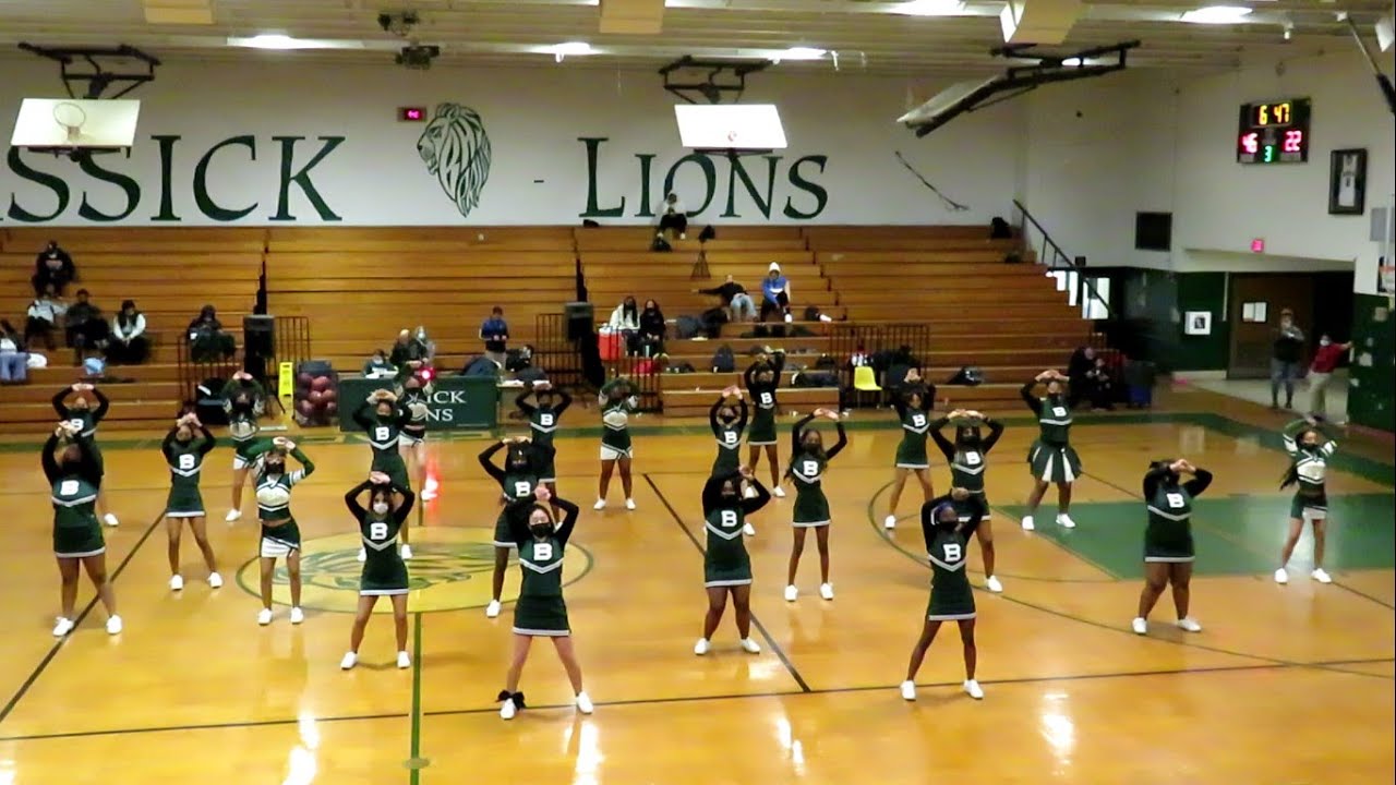 Bassick Lions Cheer Team Performs at Boys Basketball Halftime vs Bullard-Havens  - January 14, 2022