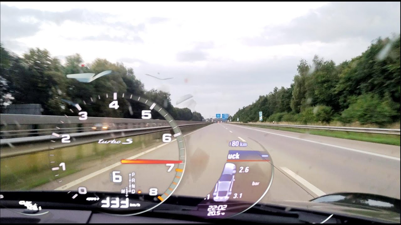 Porsche 911 Turbo S (991.2) acceleration and Vmax run 0-333 kph on German Autobahn