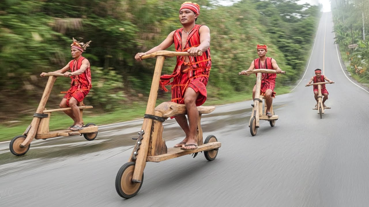 Crazy Way They Ride Homemade Brakeless Wooden Scooters Down Mountain Roads