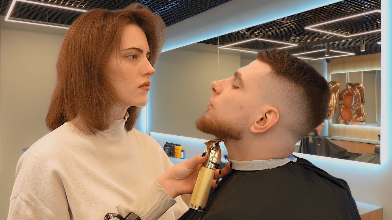 Proper Ukrainian Service by Female Lady Barber Daria &mdash; Best Haircut with Scissors