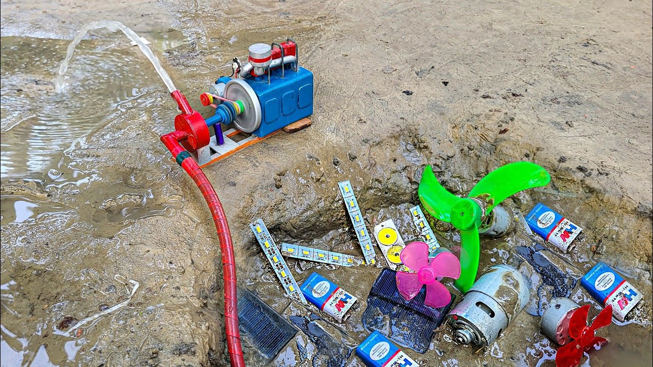 Mini Water Pump - Found DC Motor, Solar, Light, Fan, Battery Under Water