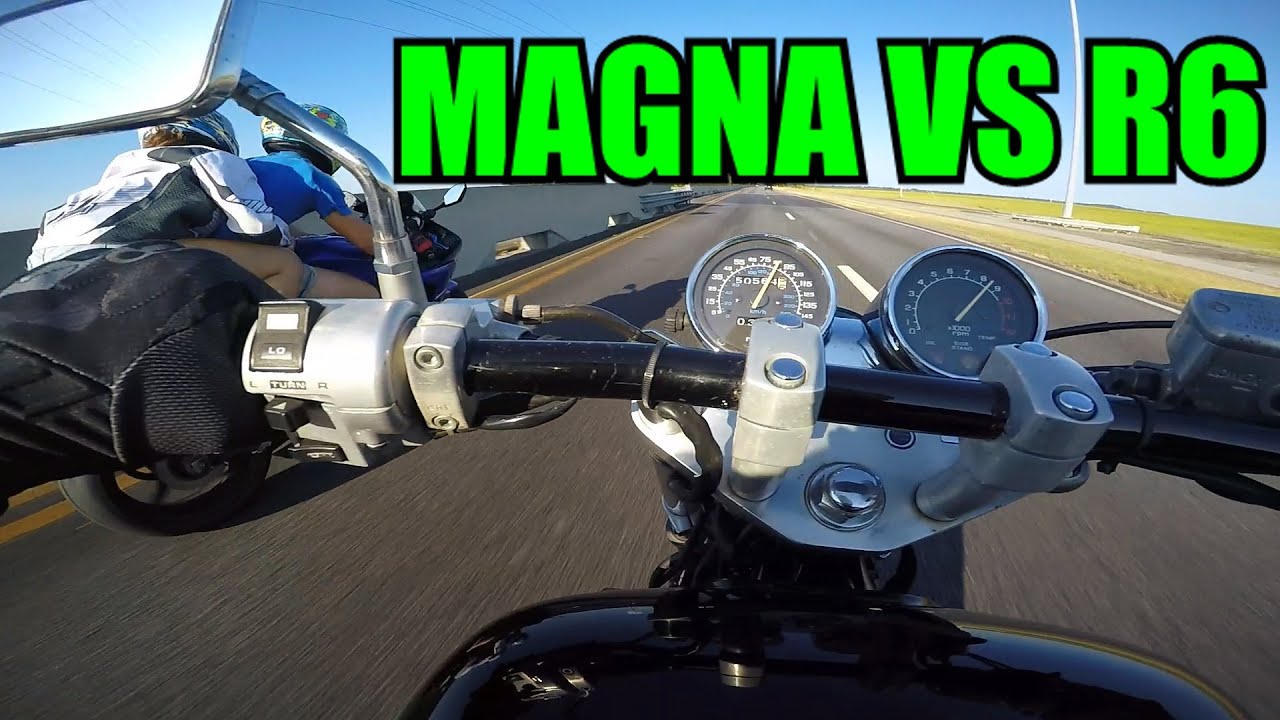 Honda Magna против Yamaha R6 + Попытка вилли на Magna