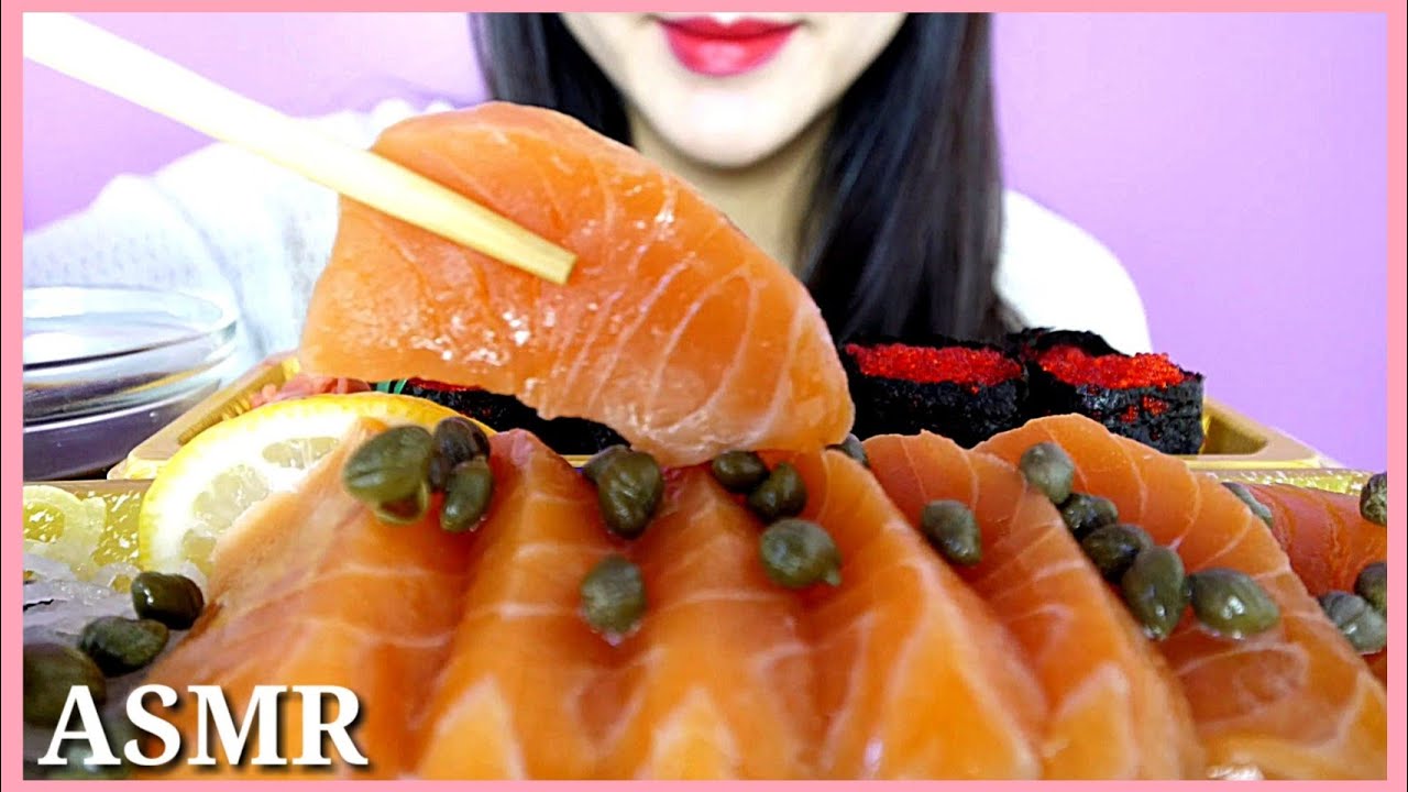 ASMR Flying fish roe sushi and Salmon | Eating Sounds | 날치알초밥 연어 먹방 mukbang | Yoojin Eats 유진 잇츠