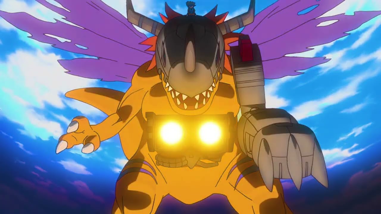 Greymon digivolve para MetalGreymon. Digimon Reboot 2020 dublado.