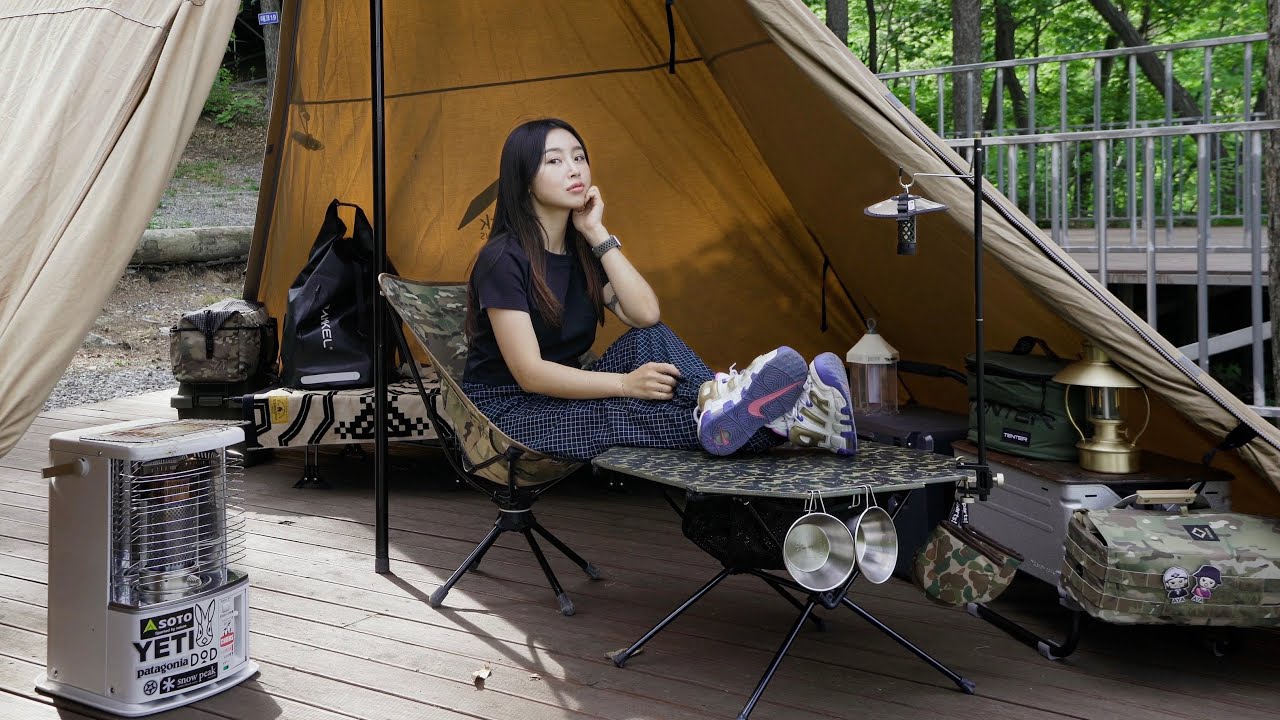 [SUB] Соло кемпинг с старым кемпингом девушки. Кемпинг vlog. Бибиммион.