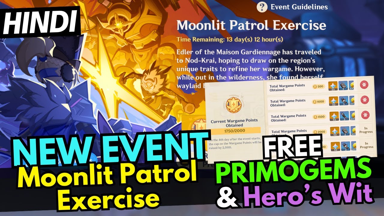 [Hindi] Genshin Moonlit Patrol Exercise Event Guide | Claim Primogems & Hero's Wit..