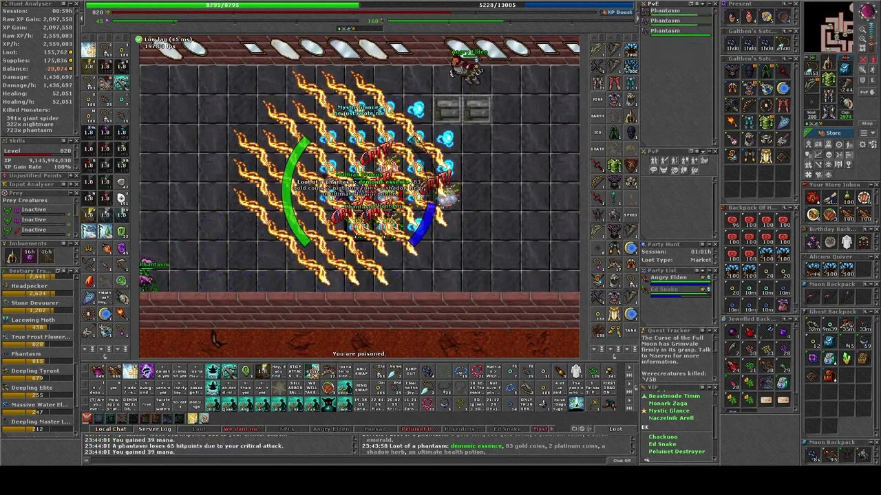 Tibia Bestiary: phantasm @ 827 kills per hour (rapid respawn)