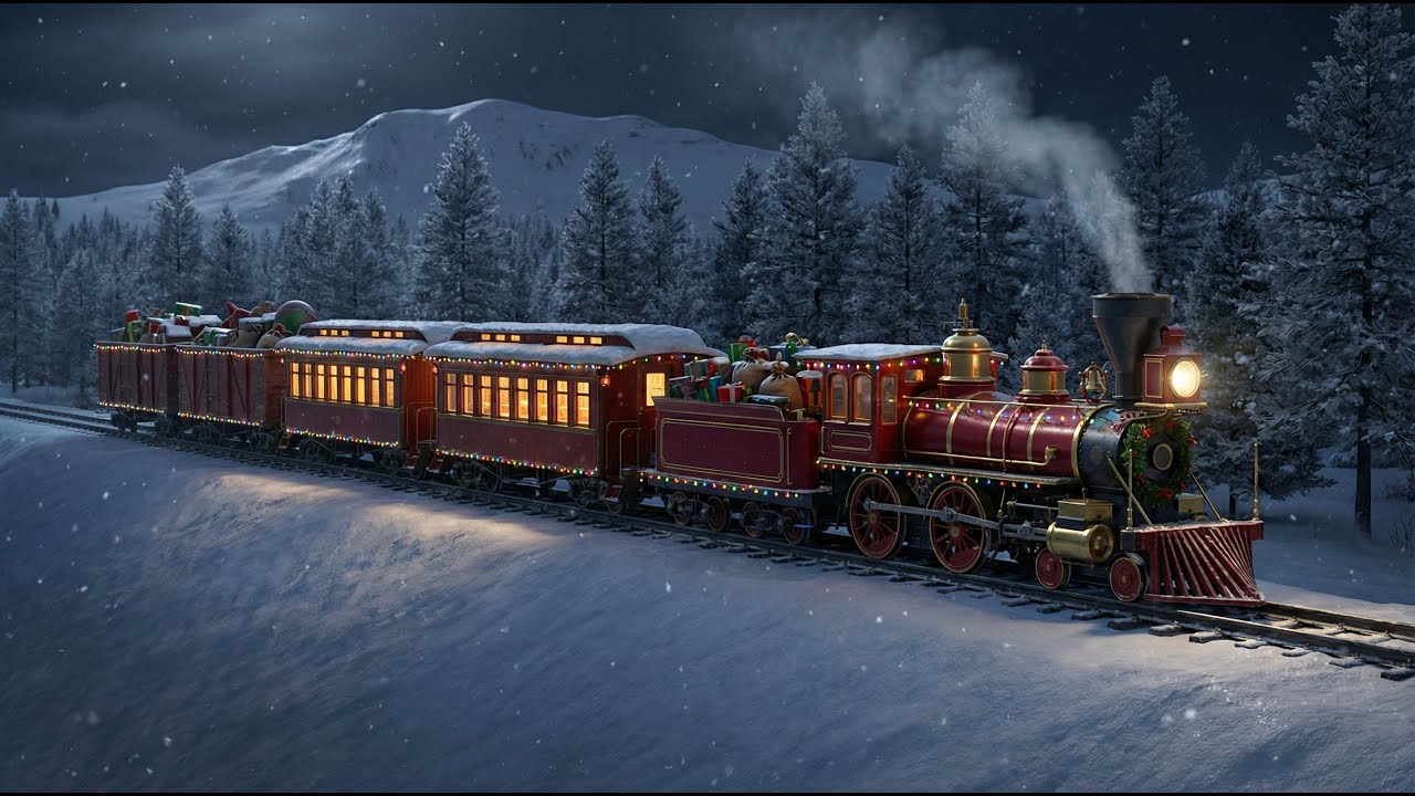 North Pole Express - Warm Lights, Joyful Music, Snow Fall