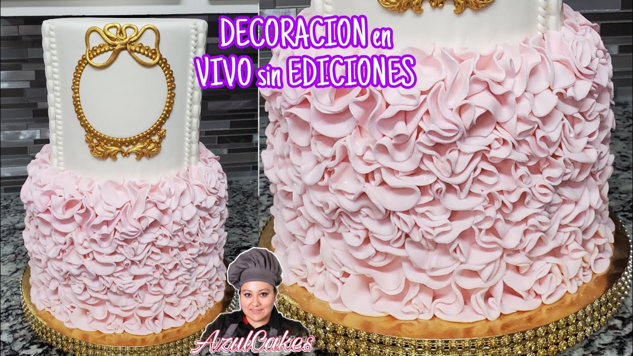 Pastel con olanes en Fondant DECORACIÓN Y Detalles en VIVO | ruffles fondant cake AzulCakes