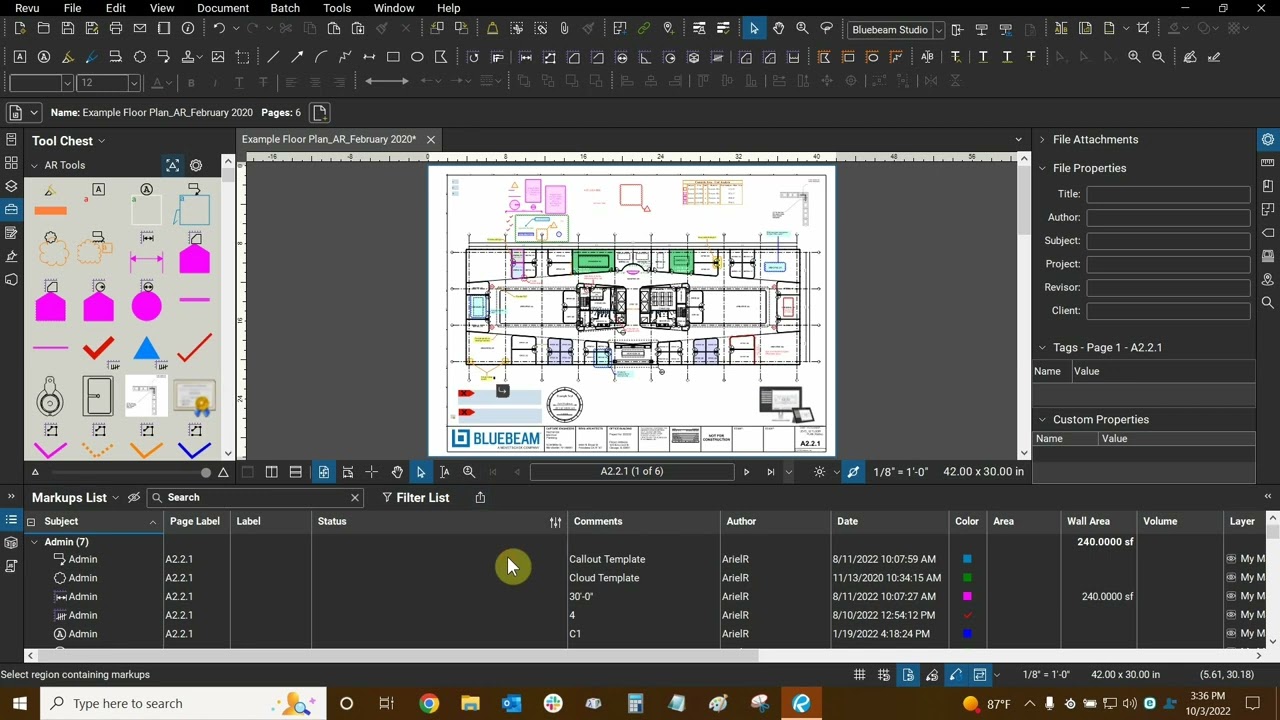 The Markups List in Bluebeam Revu