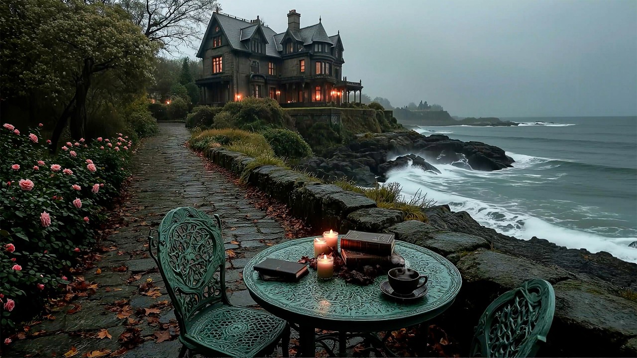 You're Studying in a Stormy Ocean Manor | Coastal Dark Academia Ambience | Deep Focus Piano & Rain
