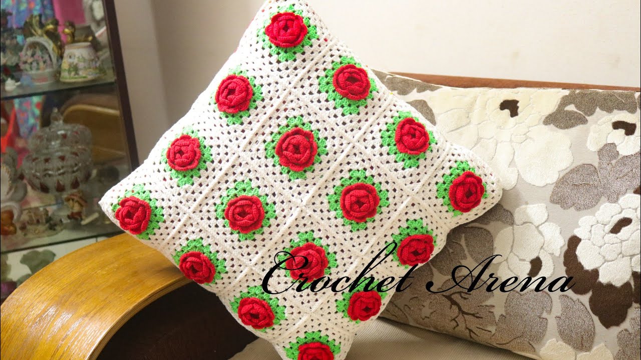 Crochet Rose Cushion Cover Tutorial | কুশিকাটার কুশন কভার টিউটোরিয়াল -৮