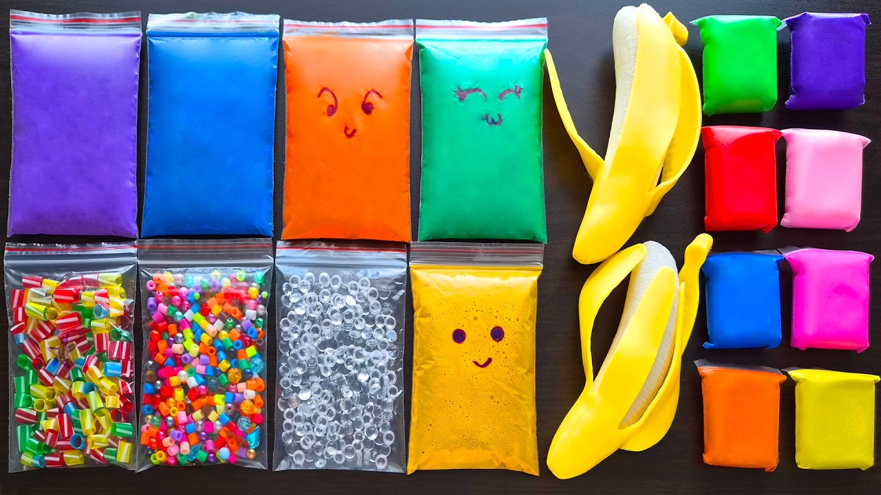 Very Relaxing and Calming Slime Making with Bags Banana Squishy and Clay