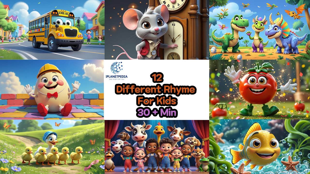 12 Different Rhymes for Kids | Fun Learning Songs & Nursery Rhymes | iPlanetPedia