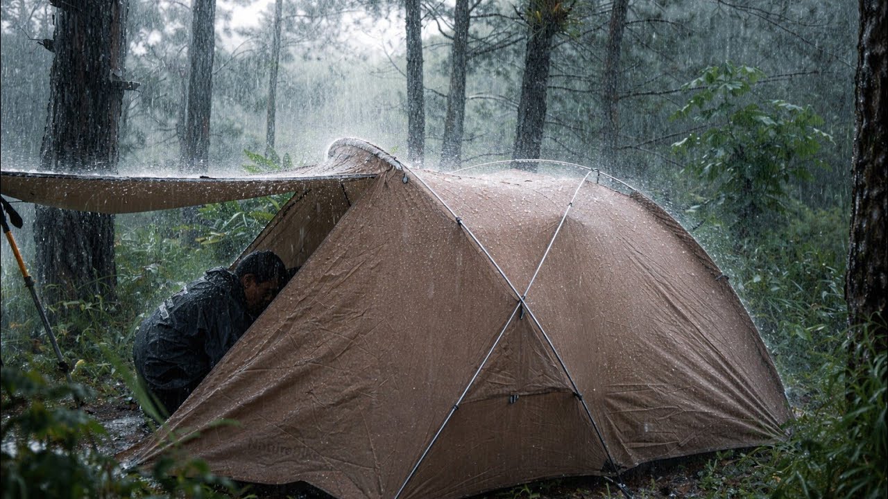 UNEXPECTED HEAVY RAIN AND LIGHTNING STORMS HIT MY CAMPGROUND!! CAMPING IN HEAVY RAIN⛈️