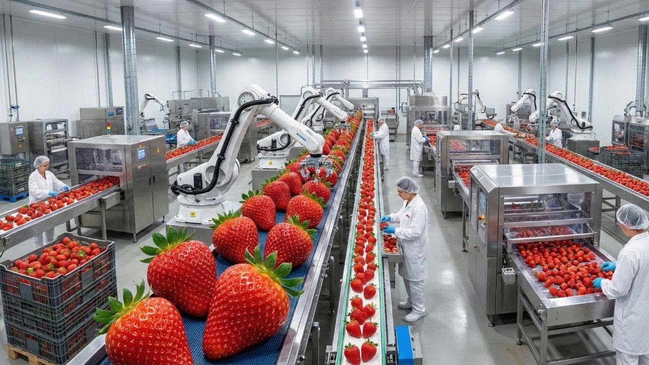Inside a Modern Strawberry Ice Cream Factory: From Fresh Strawberries to Ice Cream
