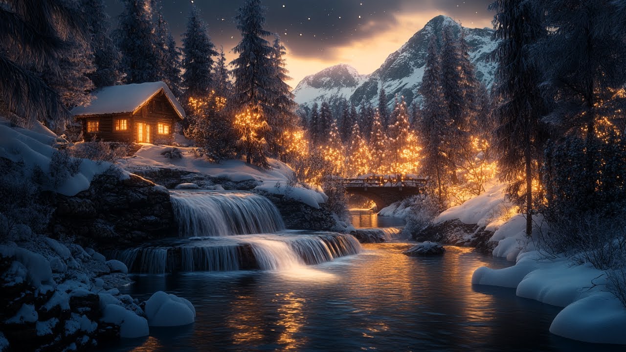 Wintertraum ❄️ Sanftes Klavier & Wasserfall 🎶 12h Schlafmusik 💤