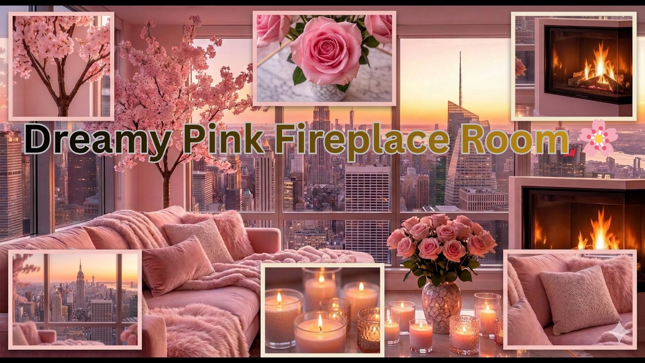 Dreamy Pink Fireplace Room 🌸 Relaxing Piano Music