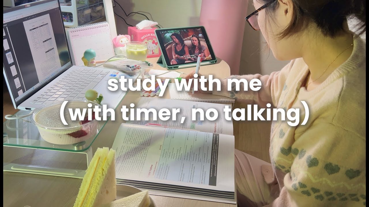 STUDY WITH ME | no talking, relaxing music, no break | TIMER included | real-time motivation