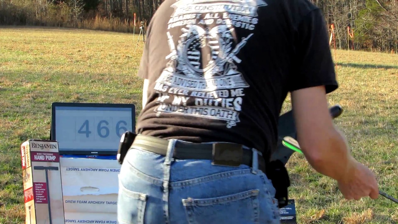Benjamin Airbow 3000 psi = Speed Test 9 shots 26 in arrow 375 gr Day 2
