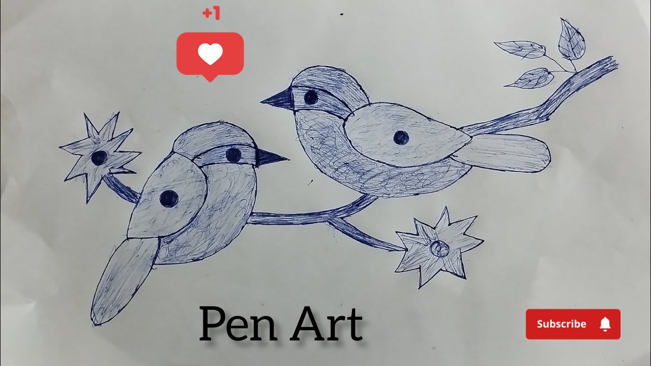 Simple Pen Art of Two Birds | Easy & Relaxing Drawing