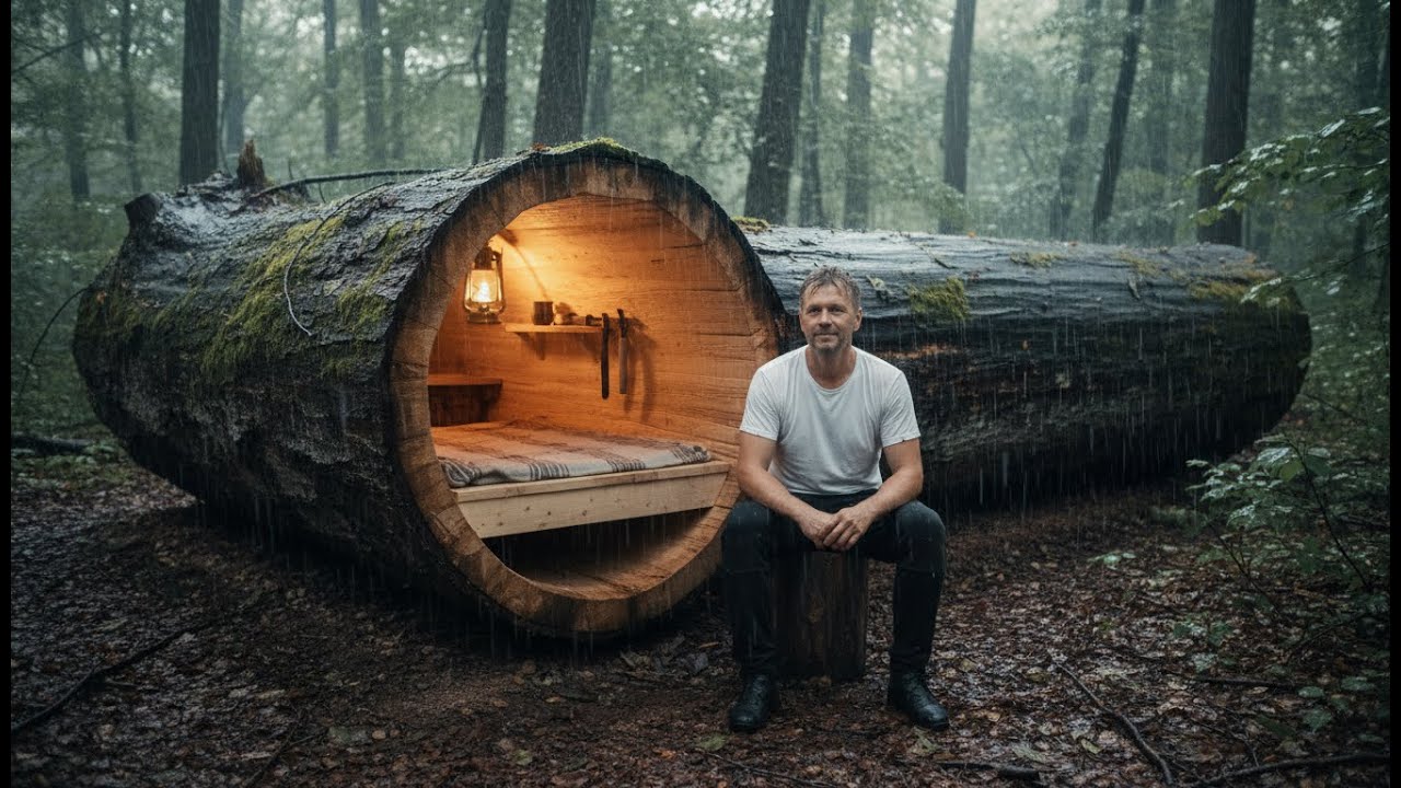 Hidden Underground Shelter Beneath a Giant Hollow Tree 🌧️  Ultimate Survival Build