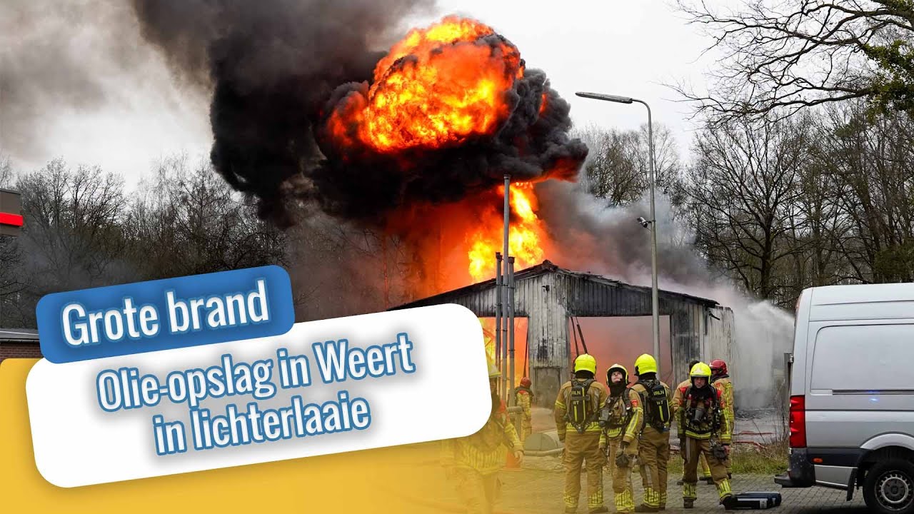 Zeer grote brand loods met oliehoudende producten naast tankstation Kempenweg Weert