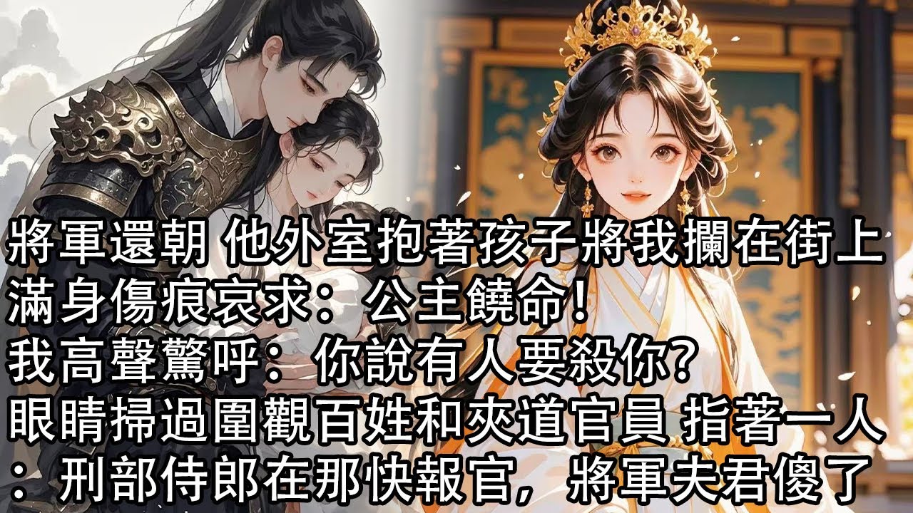 【一口氣看完】將軍還朝 他外室抱著孩子將我攔在街上，滿身傷痕哀求：公主饒命！我高聲驚呼：你說有人要殺你？眼睛掃過圍觀百姓和夾道官員 指著一人：刑部侍郎在那快報官，將軍夫君傻了
