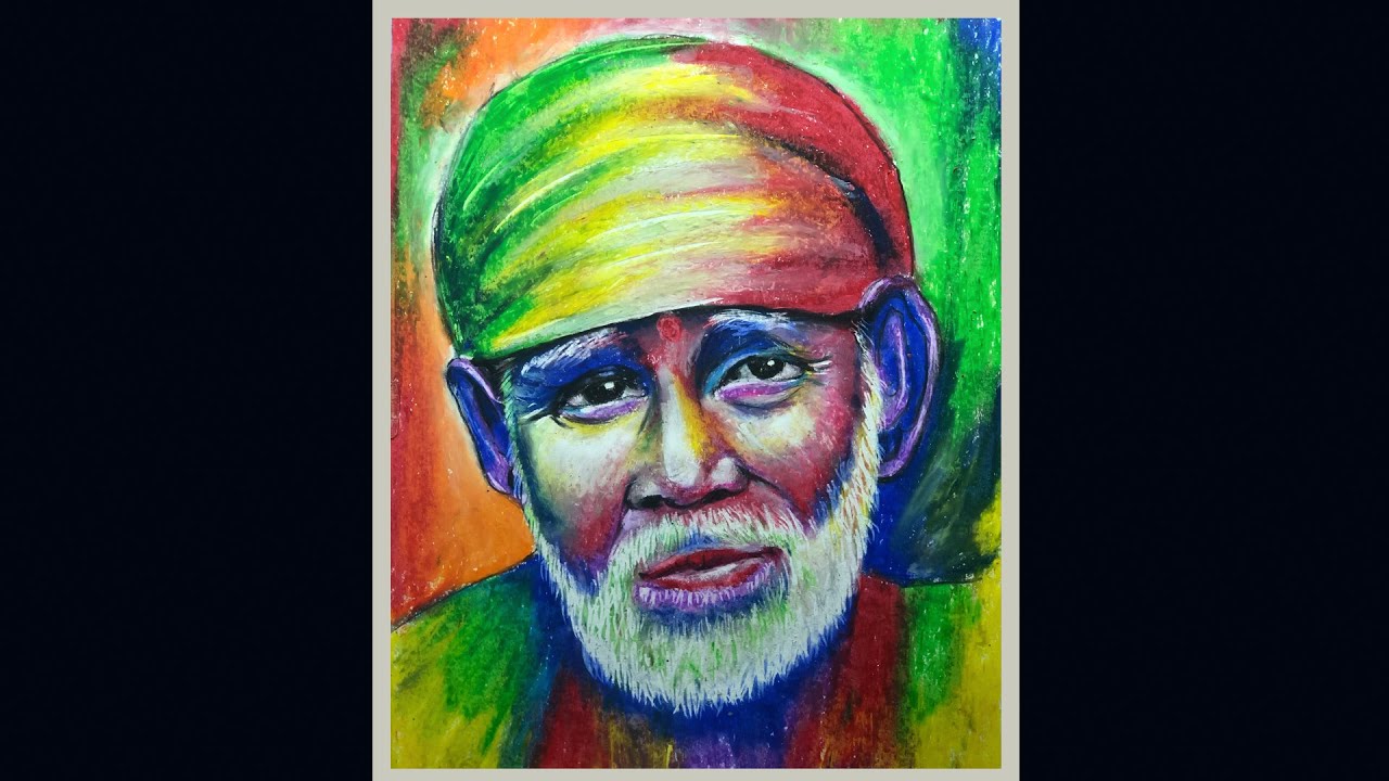 Lord Sai Drawing with Oil Pastel for Beginners | Lord Sai Portrait Drawing