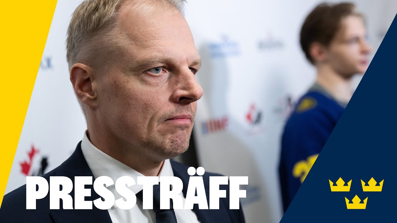 Pressträff I Magnus Hävelid presenterar Juniorkronornas trupp till Junior-VM.