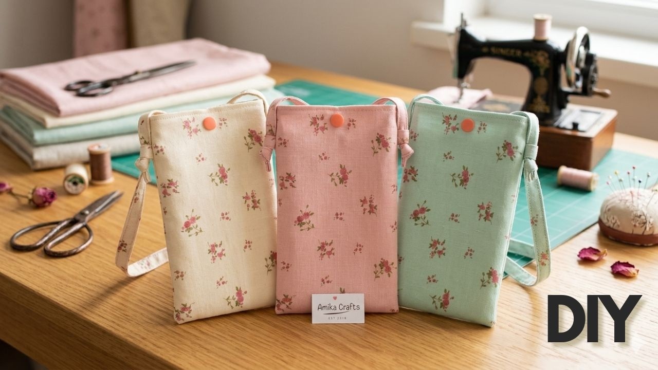 DIY Cell Phone Bag / Mini Cross Bag / Mobile Pouch Making with One Piece of Cloth