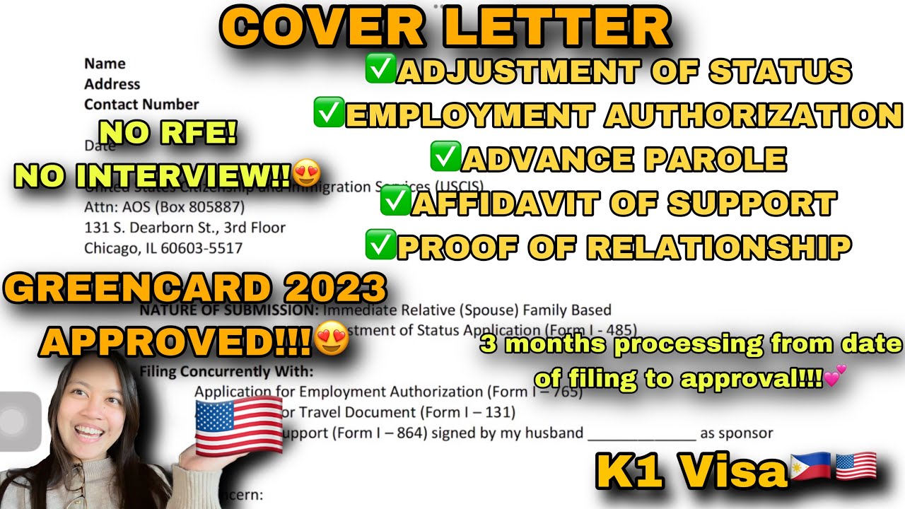 COVER LETTER FOR AOS (ADJUSTMENT OF STATUS) , EAD & ADVANCE PAROLE | GREENCARD APPROVED 2023