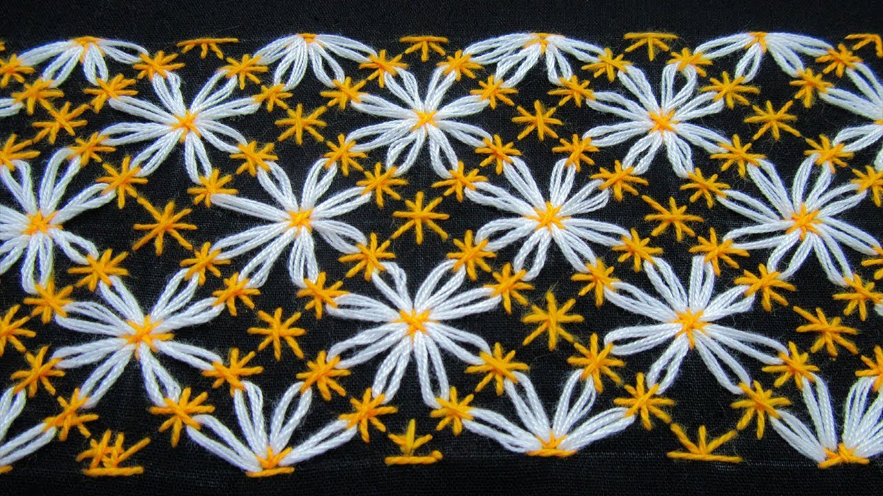 Hand Embroidery; Basic stitch border line design; Part  2 of 2