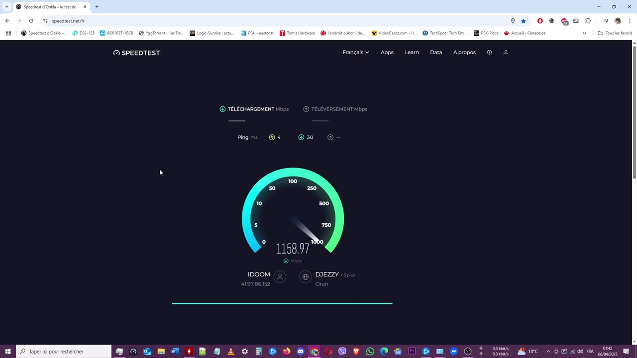 idoom fibre alg&eacute;rie t&eacute;l&eacute;com speedtest 1.2 giga gbits/s