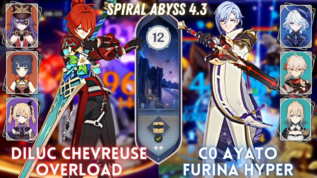 C3 Diluc Chevreuse Overload & C0 Ayato Furina | Spiral Abyss 4.3 Floor 12 - 9⭐