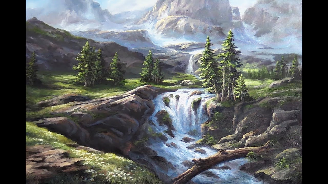 Sunlit Mountain Waterfall | Oil Painting Landscape Demo
