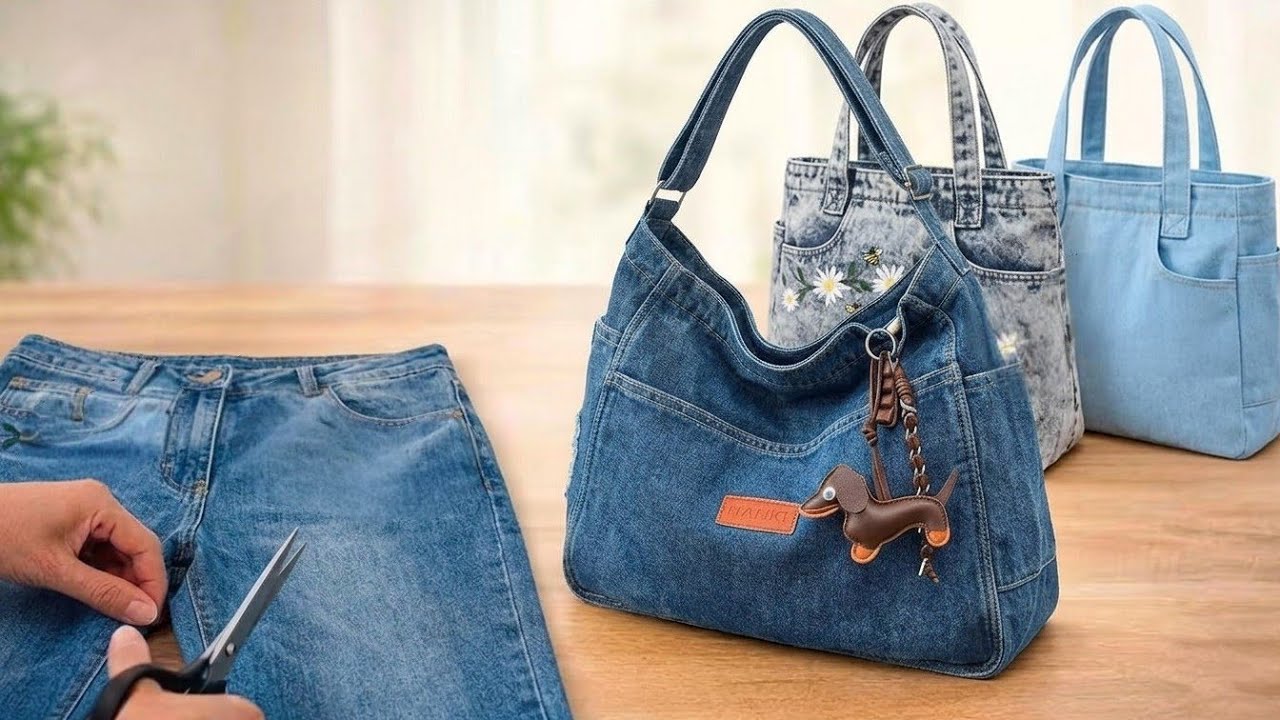DIY | Bag From Old Jeans No Zipper With Pockets | Upcycle Crafs  | Bag Denim Ideas |  Easy Tutorial 