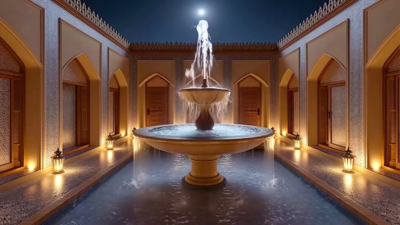 Ramadan Kareem Ambience: Elegant Moroccan Riad & Soothing Water Sounds | 1 Hour 4K