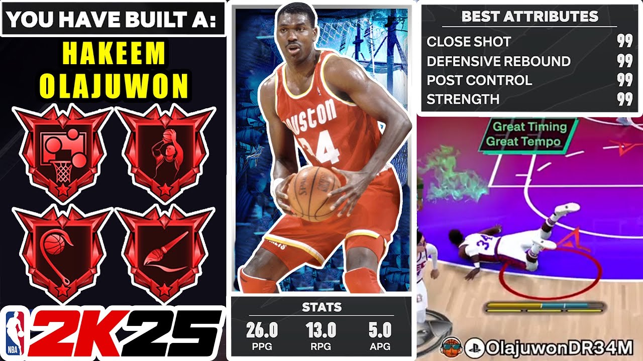 THIS 7'0 HAKEEM OLAJUWON BUILD with EVERY POST SCORING BADGE on LEGEND is INSANE on NBA 2K25!