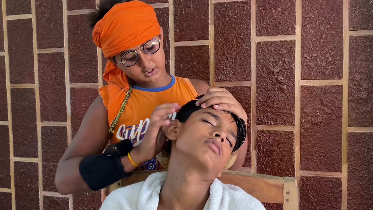 Indian kid Masseur Relaxing Head Massage | Indoor ASMR Massage therapy by CHUNNY Lal to Chhotu |