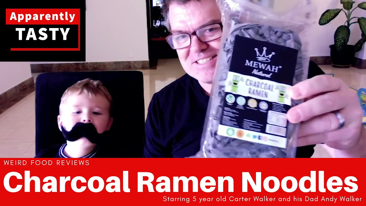 Charcoal Ramen - Black Noodles - Taste test by 5 year-old boy & Dad