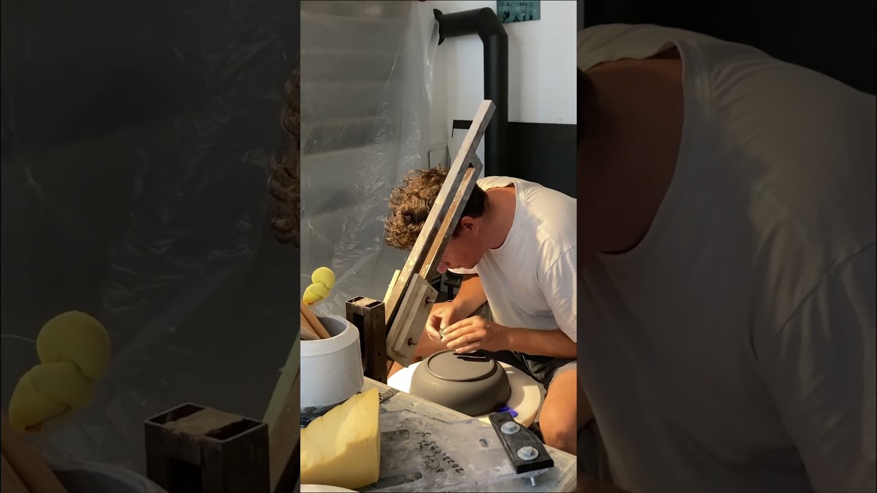 Trimming black stoneware bowls | #handmade #ceramics #design #studio #pottery #3dprinting