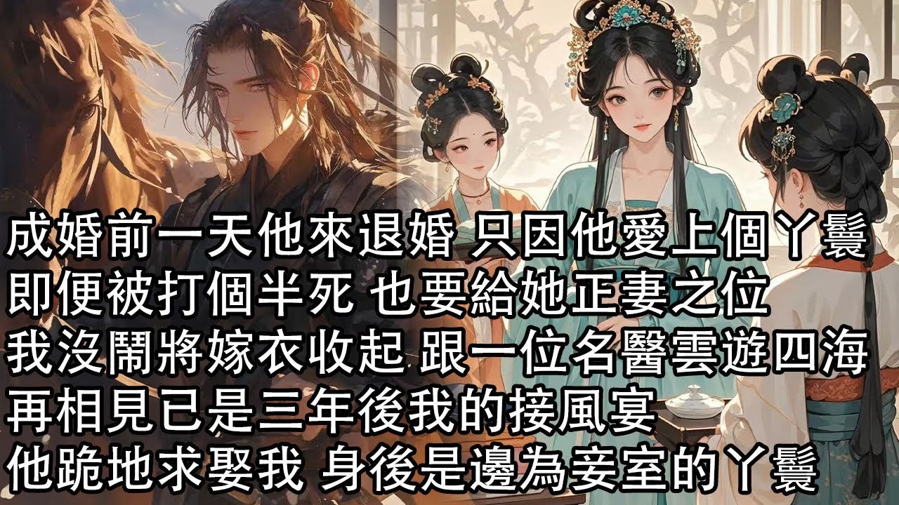 【一口氣看完】成婚前一天他來退婚 只因他愛上個丫鬟，即便被打個半死 也要給她正妻之位，我沒鬧將嫁衣收起 跟一位名醫雲遊四海，再相見已是三年後我的接風宴，他跪地求娶我 身後是邊為妾室的丫鬟