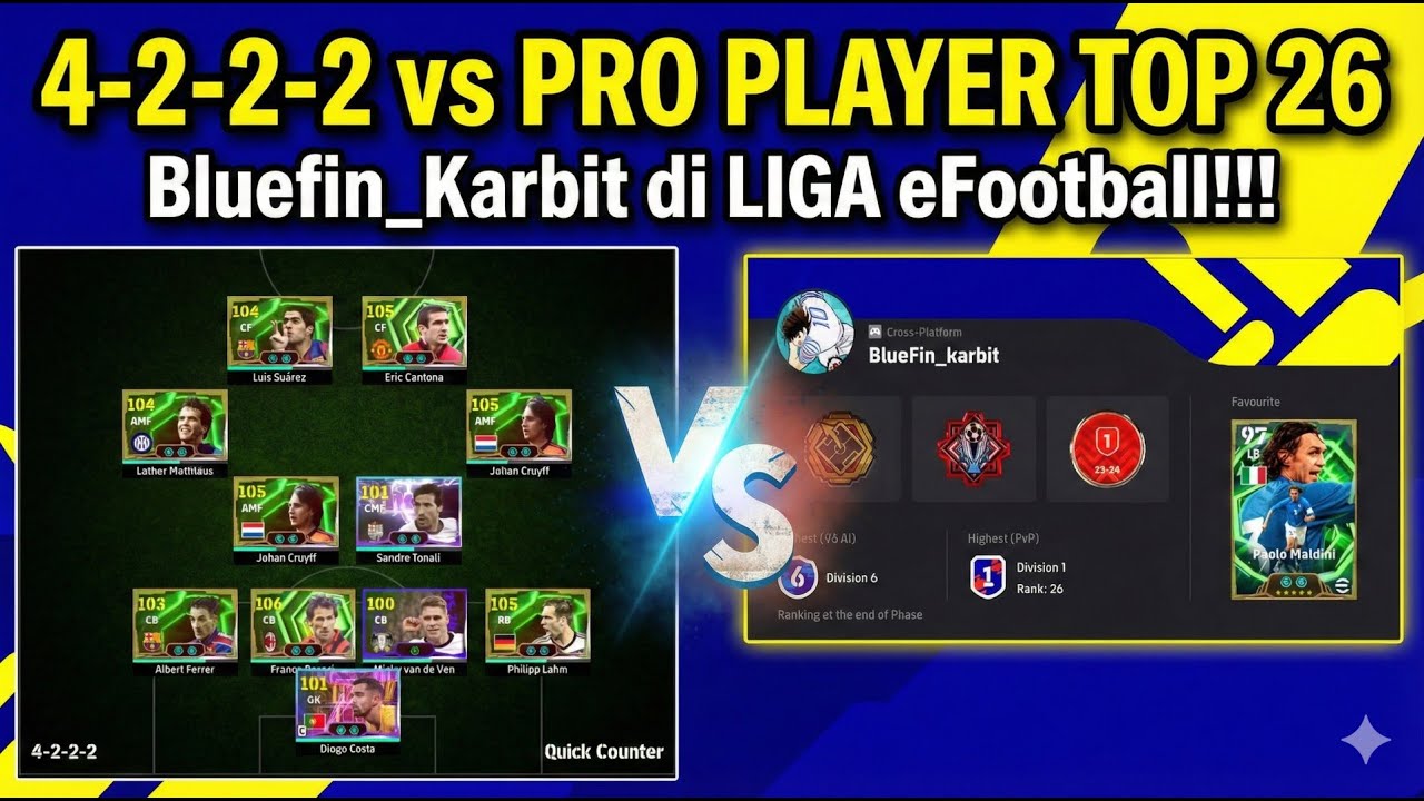 4-2-2-2 vs Pro Player Top 26 Bluefin_Karbit di Liga eFootball!!!