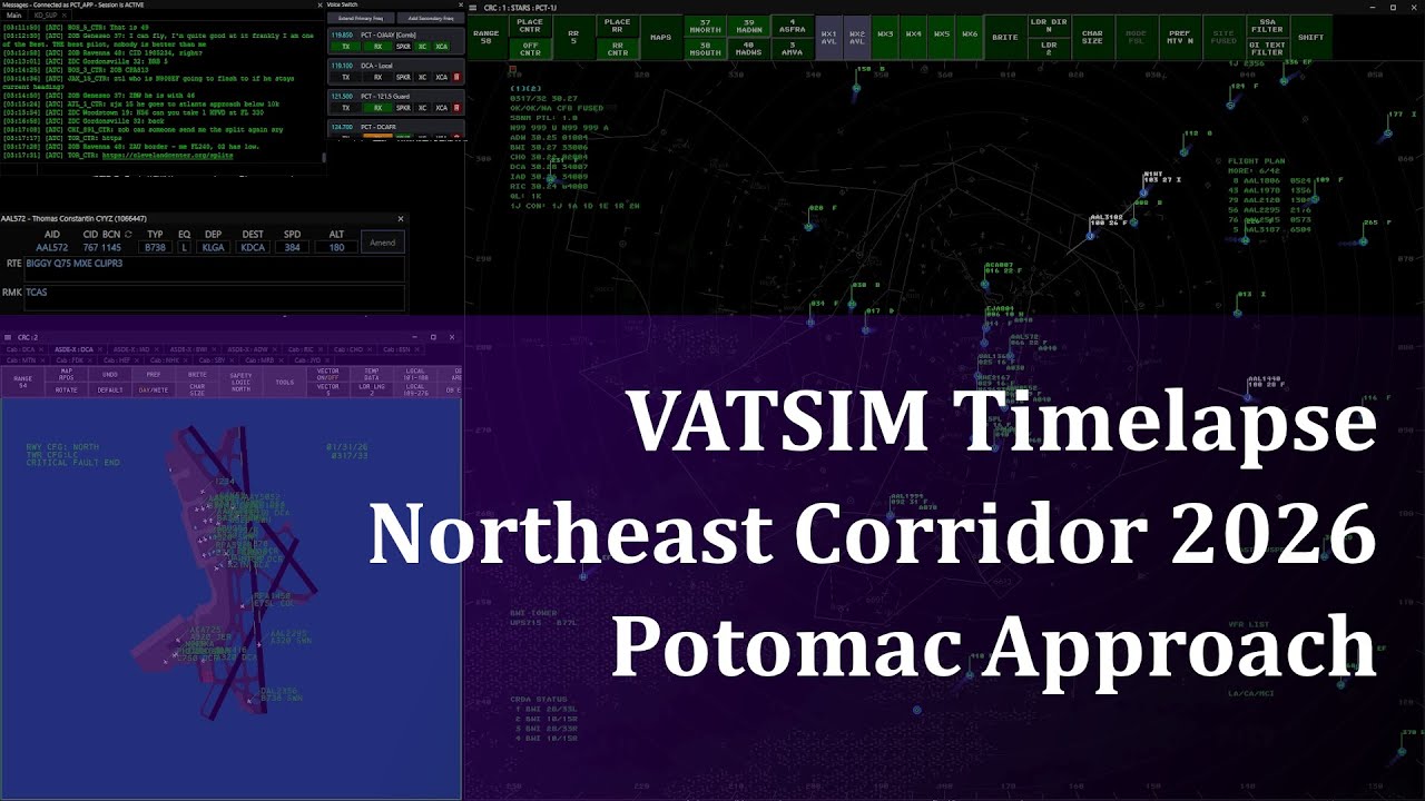 VATSIM Timelapse: Northeast Corridor 2026 - Potomac Approach