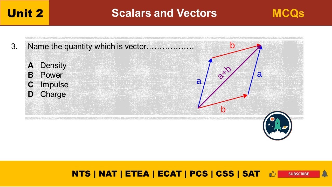 Unit 2 || Scalars and Vectors || MCQs|| NTS | NAT | ETEA | ECAT | PCS | CSS | SAT Physics