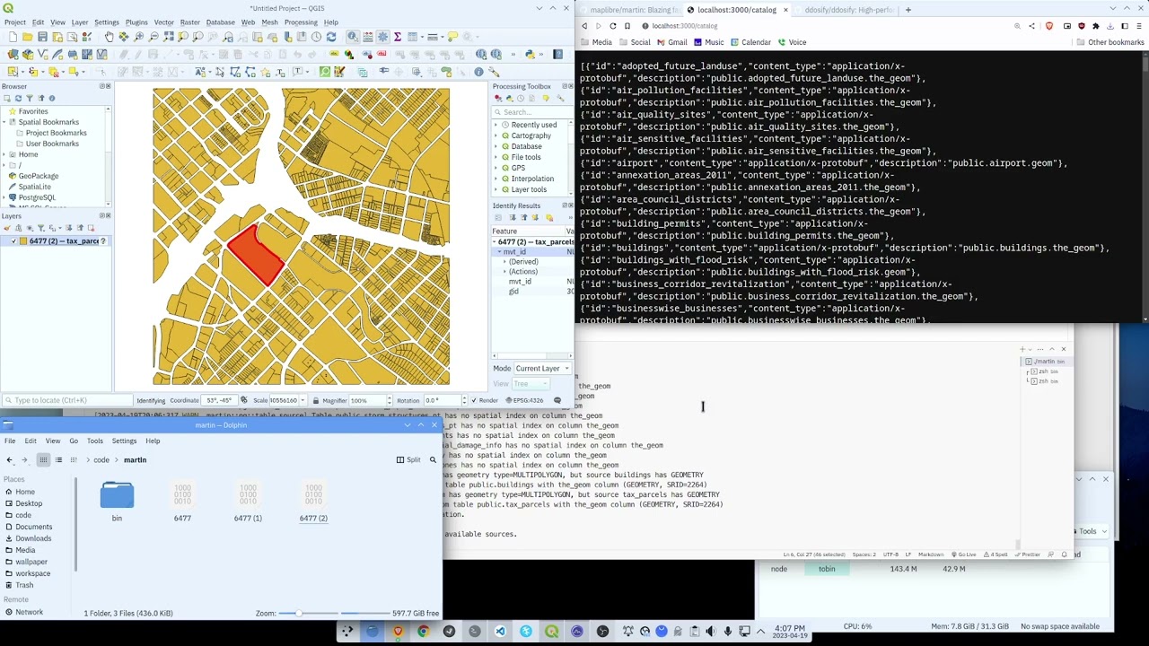 Checking out martin, a PostGIS/MBtiles/PMTiles tile server