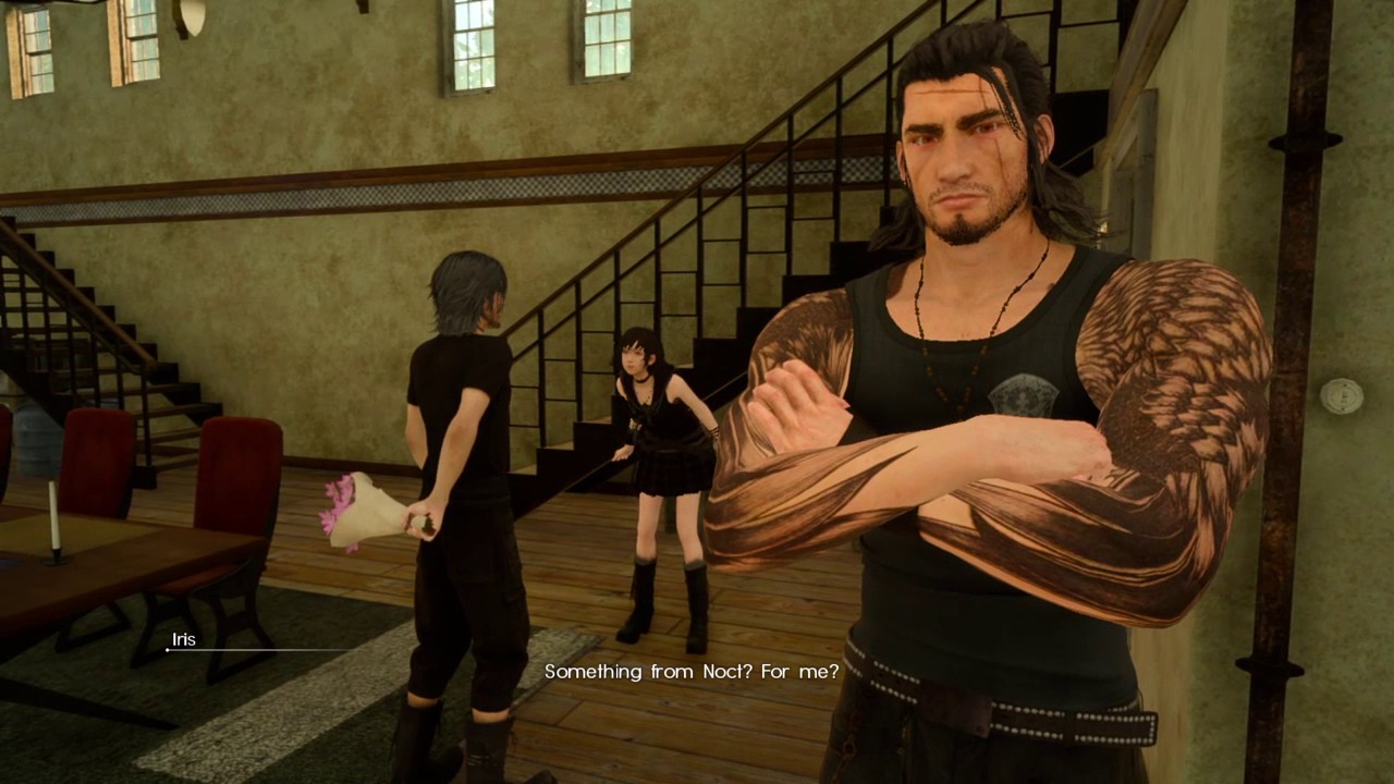 Final Fantasy XV Older Noctis gives Flowers to Iris