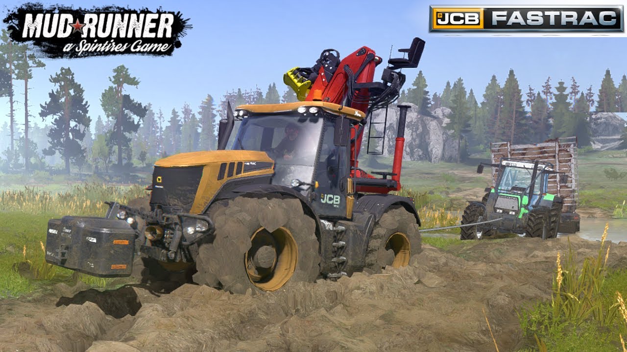 Spintires: MudRunner - JCB FASTRAC Pulls Out A DEUTZ FAHR Tractor Stuck In The Mud