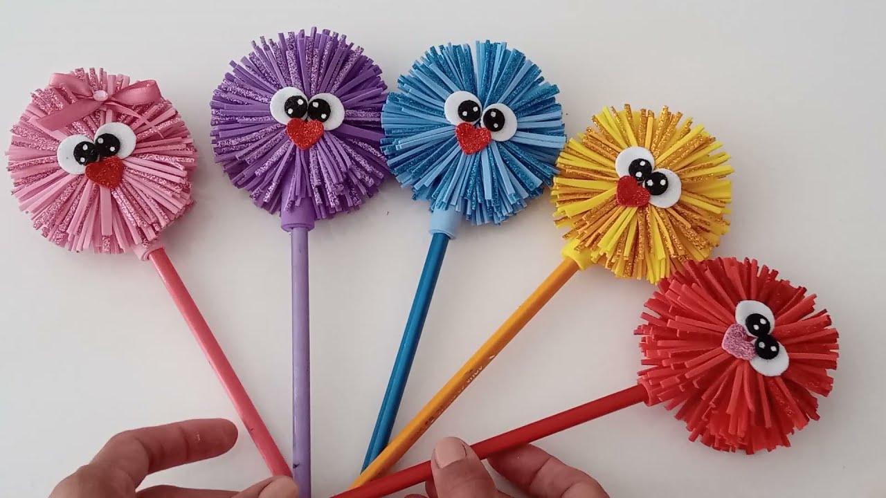 😍💵Como Fazer Ponteiras Pompom de EVA Brilhante